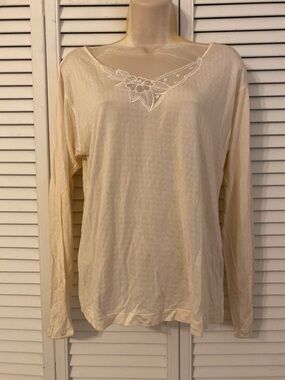 VTG Eddie Bauer Women Silk Lace Trim Top Long Sleeve Cream Y2K Coquette Dainty
